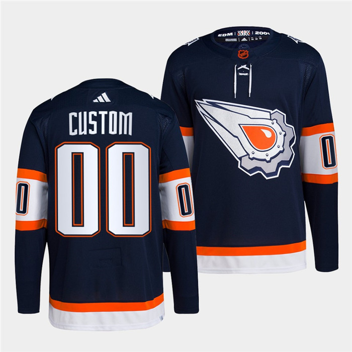 Men's Edmonton Oilers Custom Navy 2022-23 Reverse Retro Stitched Jersey